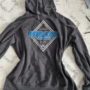 Gray Mirage Hoodie with Blue Logo